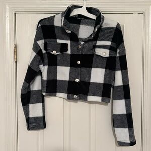 Black and White Cropped Fuzzy Flannel